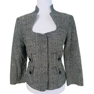 NEW Vintage Cache Size 8 Crop Blazer Jacket Black Colorful Confetti Tweed Career